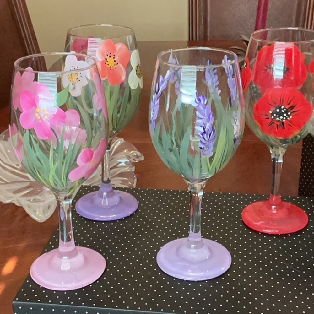 Pink and Purple Floral Accent Decor Glasses